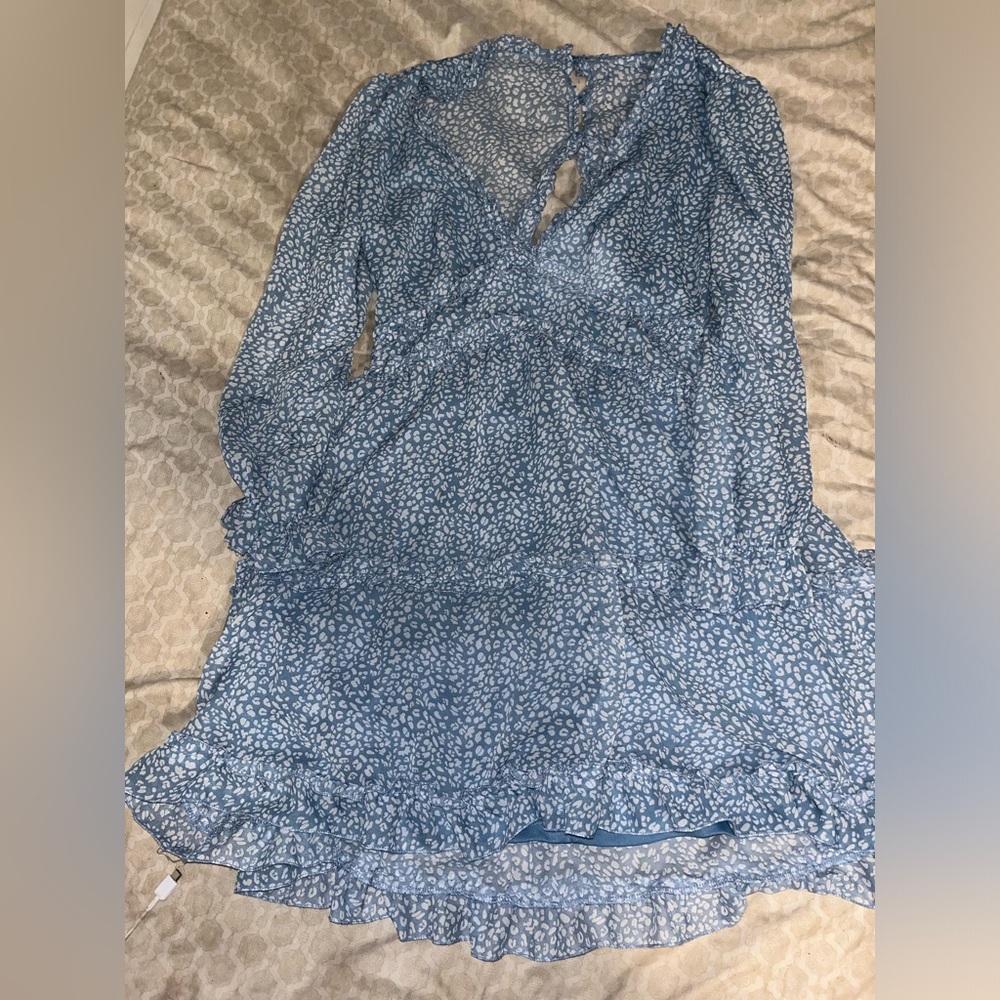 Blue ruffle open back dress